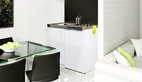 Respekta Levin Miniküche aus Holzwerkstoff/kleine Küchenzeile mit Kühlschrank, Kochfeld und Spüle / 60T x 100B x 87H cm/Weiß