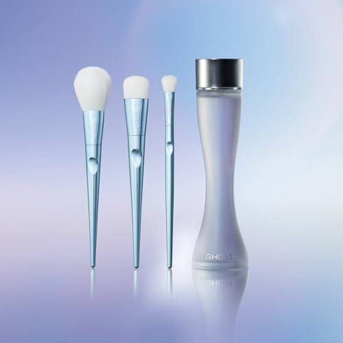 Ghost The Fragrance Gift Set | Beauty and Perfume Cosmetic Bag includes 1 x 100 ml Eau de Toilette | Jasmine, Peach & Musk | Perfume for Women + Ghost Makeup Brushes in 3 Different Sizes