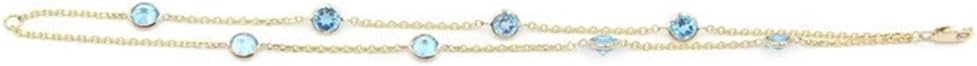 Sophia Fine Jewelry Blue Topaz Double Strand 7" Bracelet,14K Yellow Gold
