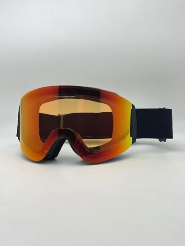 YondestStars Flip Up Ski Goggles, OTG Snow Goggles, Clamshell Anti Fog UV Protection Interchangeable Lens, Snowboard Goggles for Adult Men Women Youth - Orange Lens(VLT 58%)