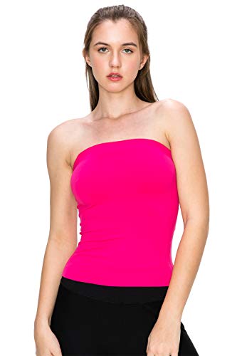 Kurve Women’s Strapless Tube Top - Side Ribbed Medium Length Seamless Bandeau Stretchy Sexy Bra Tops, UPF 50+ (Made in USA), Dark Fuschia, X-Small/Medium