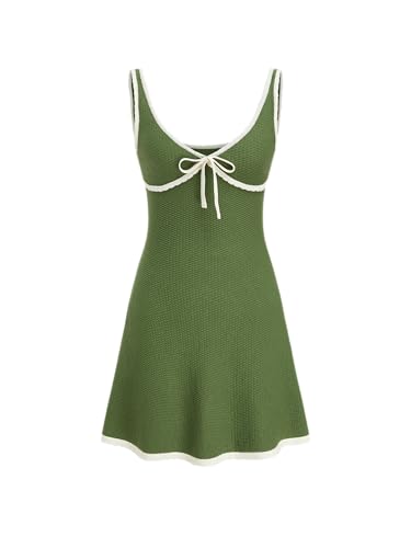 CIDER Knit Mini Dress V Neck Knotted Sleeveless Party Dress Middle Waist Dresses