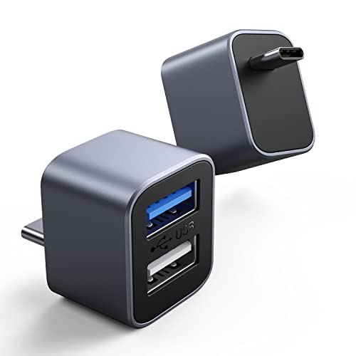 USB C to USB A Adapter, 2-in-1 USB C Male to Dual USB A Female Adapter, USB C to USB 3.0 Connector with High-Speed Data Transfer for MacBook Pro iPad Air Mini,Dell XPS Samsung and More Type C Devices