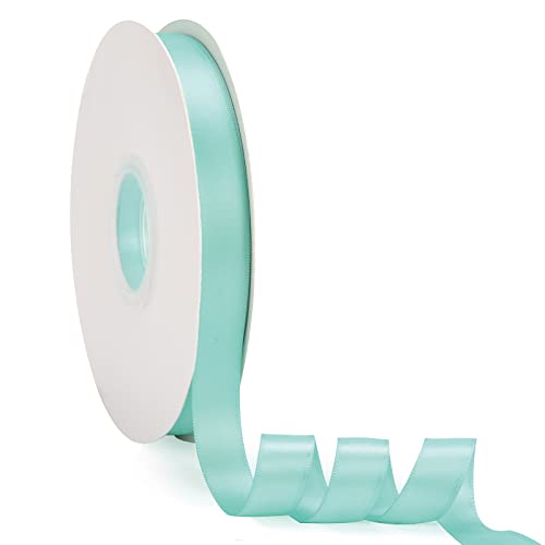 1/2" x 50Yds Aqua Blue Double Faced Satin Ribbon,High Density Solid Color Ribbon,Great for Crafts,Gift Wrapping,Sewing,Wedding&Christmas Decor (1/2" x 50Yds, Aqua Blue)
