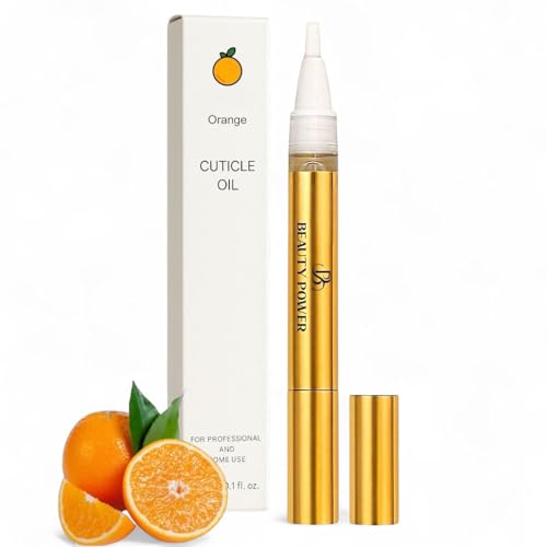 Beauty Power Nail Oil Cuticle Pen - Orange - Nail Strengthener & Growth Serum with Vitamin A, D, E, B5, Grapeseed & Natural Oils - Repair for Brittle, Peeling, Thin Nails - Twist Brush Pen