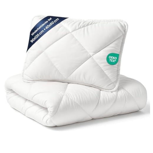 sleepling 196735 Kinderkopfkissen Babykopfkissen aus 100% Baumwolle, kindersicherer Reißverschluss, Ökotex 100, 60 Grad waschbar, 40 x 60 cm, weiß 6 Kinderdecke Baby Bettdecke Kinderbettdecke 90x120 cm - Baby Decke und Kissen Kinder bettdecken Set Steppdecke Bettzeug Mikrofaser Weiß