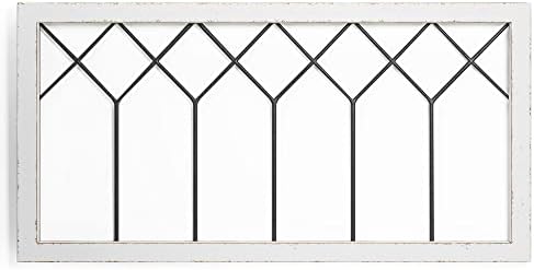 Barnyard Designs Rustic Cathedral Window Frame, Decorative Wood and Metal Window Pane Wall Art, Vintage Farmhouse French Country Home Decor, White, 99 x 50cm