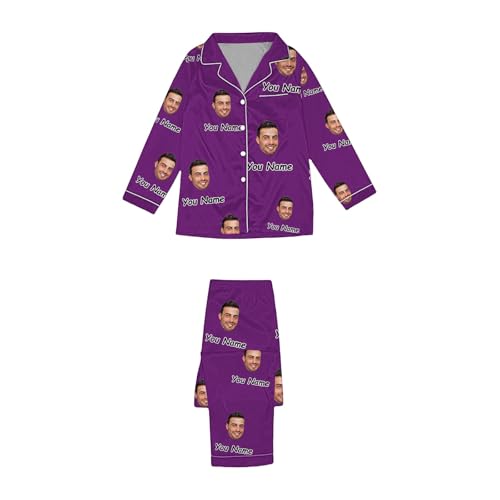 Personalized Pajama Set for Women Men Faces Name Custom Long Sleeve Sleepwear Button Down Nightwear 2025 Couple Matching Set4