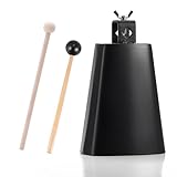 Homelavie Cowbell Instrument for Drum Set Steel Cow Bell with 2 Stick & 2 Acoustic Pad Percussion Instruments for Adults Noise Makers for Sporting Events (6inch)