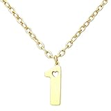 CJACHEN - Collar con colgante número 1 con corazón recortado, acero inoxidable dorado, minimalista, número 1, joyería de la suerte, regalo para aniversario y cumpleaños, One size, Acero inoxidable