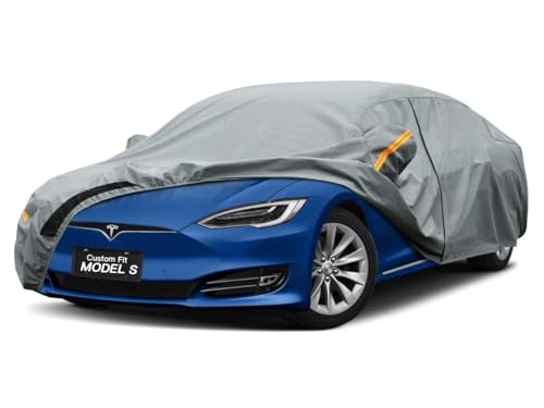 Image of Kayme Heavy Duty Car Cover Waterproof All Weather, Custom Fit for Tesla Model S, Outdoor Full Exterior Cover with Charging Port and Breathable Ventilation Mesh, Sun and Rain Protection.