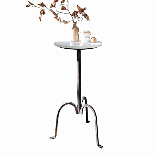 Loberon Beistelltisch Taylor, Französischer Landhaus-Look, Antik-Finish, Ablagetisch, Beistellmöbel, Eisen, Marmor, antikbraun/Creme