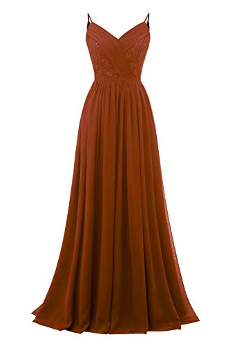 V Neck Ruched Lace Bridesmaid Dress A Line Long Formal Prom Party Evening Gown Size 4 Burnt Orange