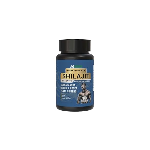 AG nature Shilajit Puro Himalayano Originale Forte 120Cps | Complex 8 in 1 da 15250mg con Ashwagandha, Rhodiola Rosea, Curcuma, Ortica, Ginkgo Biloba e Panax Ginseng