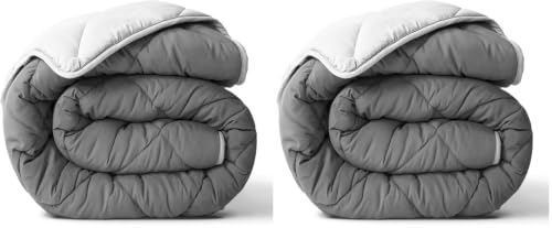 Image of ViscoSoft Full Reversible Comforter - Duvet Insert - Light /Dark Gray | All Season Cooling Lightweight Reversible Quilted Blanket - OEKO-TEX Certified - Down Alternative - Cloud-Soft - 2 Pack