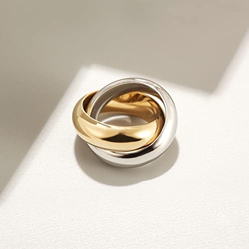 Wistic Two-Tone Chunky Bands Statement Rings For Women Three-Tone Infinity Interlocked Rolling Criss Cross Rings For Girls Fashion Stainless Steel Thin Cocktail Enhancer Finger Jewelry (Two Tone, 8) #TOP1