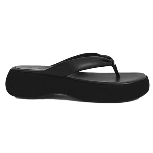 Women's Leather Platform Wedge Flip Flops With Arch Support Comfort Round Open Toe Slip On Thong Sandals Summer Casual Beach Vacation walking Slippers