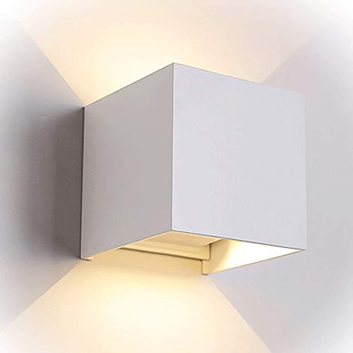 Eurekaled - Applique da parete LED Cubo 12W Bianco Luce calda 3000K - Fascio di luce regolabile - IP65 Lampada per interno/esterno - Up&down - Design moderno (Luce calda 3000K, Bianco)