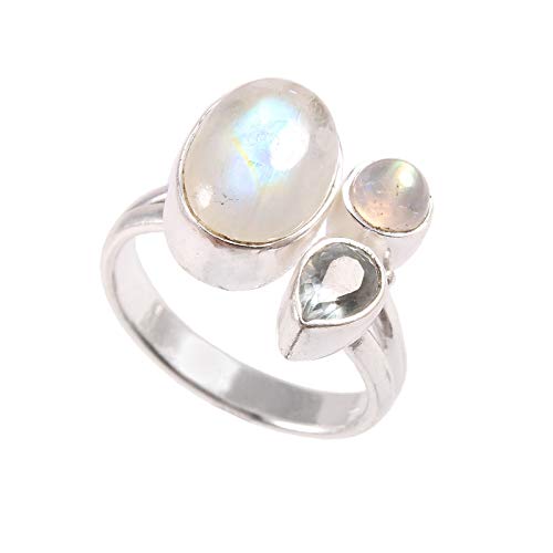 Bague en argent 925 avec topaze cabochon poire éclatante