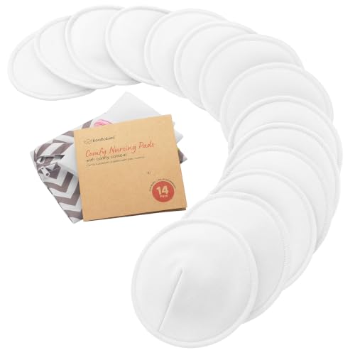 Image of Organic Nursing Pads, 14 Washable Breast Pads,Wash Bag (Soft White, L 5") | Viscose Derived from Bamboo, Breast Pads for Breastfeeding, Reusable Nipple Covers, Breastfeeding Essentials, Soft, Absorbent