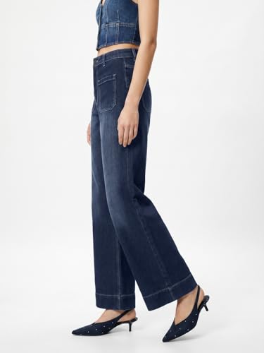 Image of Urbano Fashion Women's Mid Rise Wide-Leg Washed Jeans Non-Stretchable
