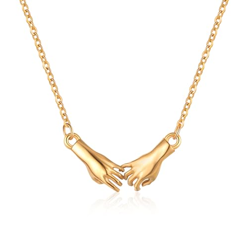 RUOOUY Holding Hand Necklace for Women 18k Gold Plated Stainless Steel Hands Charm Pendant Promise Necklace Christmas Gift for Women Girlfriend Daughter
