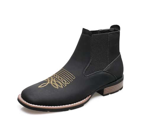Image of Santimon Men's Square Toe Chelsea Boots, Ankle High, Slip-On, Anti-Slip Dress Casual Outdoor Boots