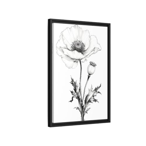 Toile Pavot Noir et Blanc 40x60 cm Cadre Noir pour Salon