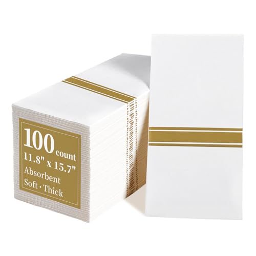Serviettes en papier pour invités toucher lin x100 pliables 30x40cm