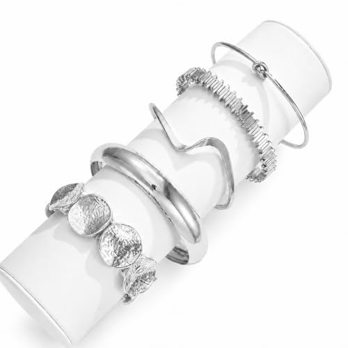 Shining Diva Fashion Set of 5 Latest Stylish Multilayer Silver Plated Stackable Cuff Bangle Bracelet for Women and Girls (17445b)
