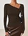 ZESICA Women's 2025 Fall Fashion Asymmetrical Neck Ruched Tops Slim Fit Long Sleeve Shirts Business Casual Blouse, Coffee Brown, XL