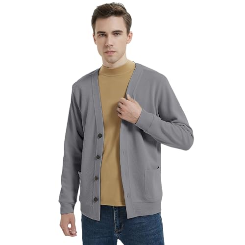 Men Casual Slim Fit Cardigans V-Neck Long Sleeve Button Down with Pockets2