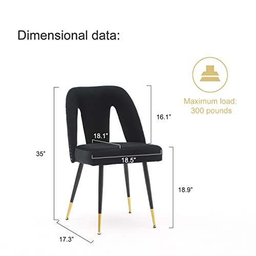 Velvet Modern Dining Chairs Set Of 4, Upholstered Dining Side Chairs With Metal Legs, Nailhead Trim, For Kitchen, Bedroom, Dining Room (Black) #TOP5