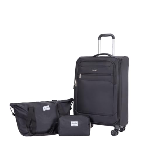 Tripcomp 2 Piece Luggage Set Softside, Lightweight Carry on Suitcase with Double Spinner Wheels and Travel Duffle Bag (3 Piece set (DB/TB), BLACK)