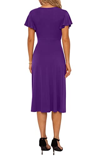 Image of GRECERELLE Spring Summer Dress for Women Casual Ruffle Short Sleeve Wrap V-Neck Dress