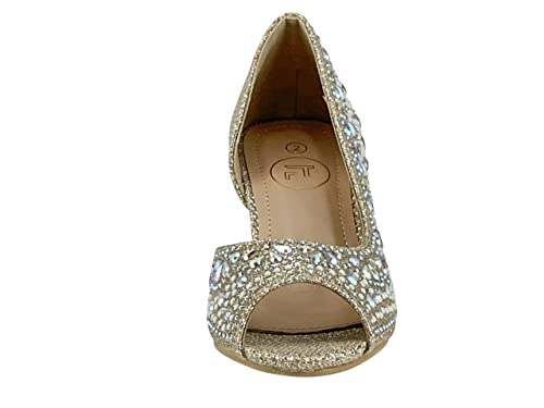 Image of Girls Fashion Kitten Heels - Glittering Rhinestone Dress Shoes for Kids - Peep Toe Low Pump Sandals for Fancy Events - Great for Weddings, Pageants, Church, and More