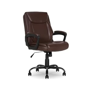 Amazon Basics Classic Puresoft PU Padded Mid-Back Height Adjustable Office Computer Desk Chair with Armrest, 25.75″D x 24.25″W x 42.25″H, Brown