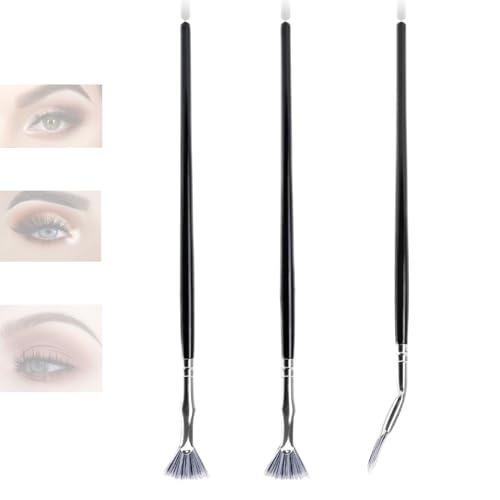 3Pcs Folding Angle Scalloped Lash Brush 2024 New Mascara Fan Brush Angled Fan Shaped Eyelash Brushes Lash Wand Brush Makeup Tool for Upper Lower Eye LashV