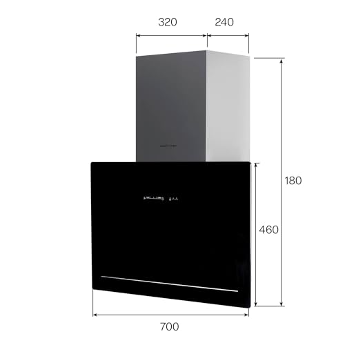 Cata Goya 70 BK/A Dekorative Dunstabzugshaube Touch-Bedienfeld 6 Geschwindigkeiten 5+1 Turbo Schallpegel 40 db Bürstenloser Motor Extra leise LED-Beleuchtung Nebelfilter-XL Breite 70 cm Farbe Schwarz