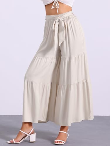 Image of Allegra K Women's 2026 Summer Wide Leg Palazzo Pants High Waisted Flowy Trendy Casual Lounge Boho Beach Ruffles Trousers