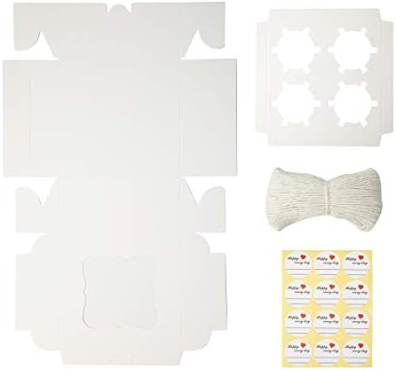ifymei 20 Pack Cupcake Boxes 4 Hole with Window and Inserts, 6.3x6.3x3 Inch White