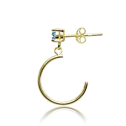 Yellow Gold Flashed Sterling Silver 4Mm Blue Topaz Dangling Half Hoop Stud Earrings #TOP1