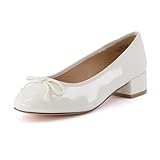 CUSHIONAIRE Women's Frenchie Dress Ballerina Flat +Memory Foam, Wide Widths Available, Cream Patent 9