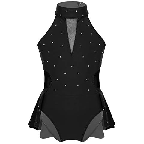 ranrann Kinder Mädchen Ballettanzug Gymnastikanzug Einteiler Trikot Body mit Gerüschtem Rock Strass Ärmellos Rückenfrei Cover