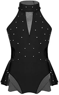 Yeahdor Big Girls' Ice Figure Skating Skirted Leotard Mock Neck Mesh Cut Out