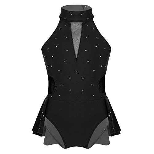 Yeahdor Big Girls' Ice Figure Skating Skirted Leotard Mock Neck Mesh Cut Out