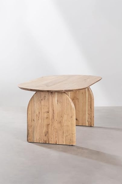 Image of Oval Wooden Dining Table | Dining Room Furniture | Mango Wood Dining | 200 x 105x 79.5 cms for Home (Black) (Natural)