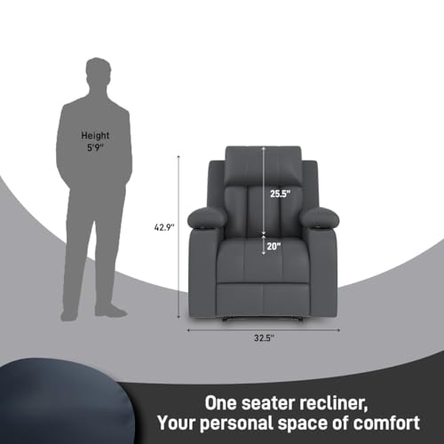 Image of Amazon Brand - Solimo Pinnacle | Single Seater Sofa Recliner | Manual Recliner (Leatherette Grey)