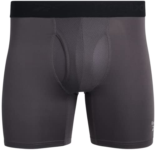 Reebok Men's Boxer Briefs - 4 Pack Soft Performance Boxers for Men with Fly Pouch - Quick Dry Active Mens Underwear Pack S-XL, Size Medium, Charcoal/Black/Grey/Black4