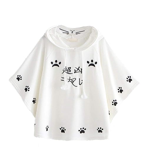 BAIMORE Japanese Mori Girl Kawaii Cute Cat Ears Hooded Cape White